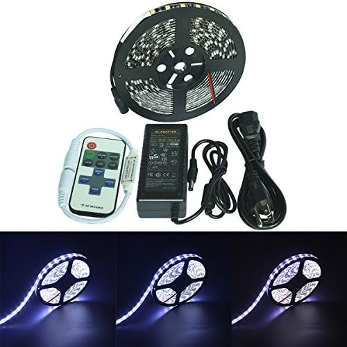 WESIRI LED Light Strip Kit 5050 LED Strip Cool White (6000K) 16.4Ft/5M 300LEDs with Power Supply and Remote Dimmer for Decorative Lighting