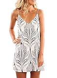 HOTAPEI Women Casual V Neck Printed Summer Beach Short Spaghetti Straps Mini Dress Sundresses