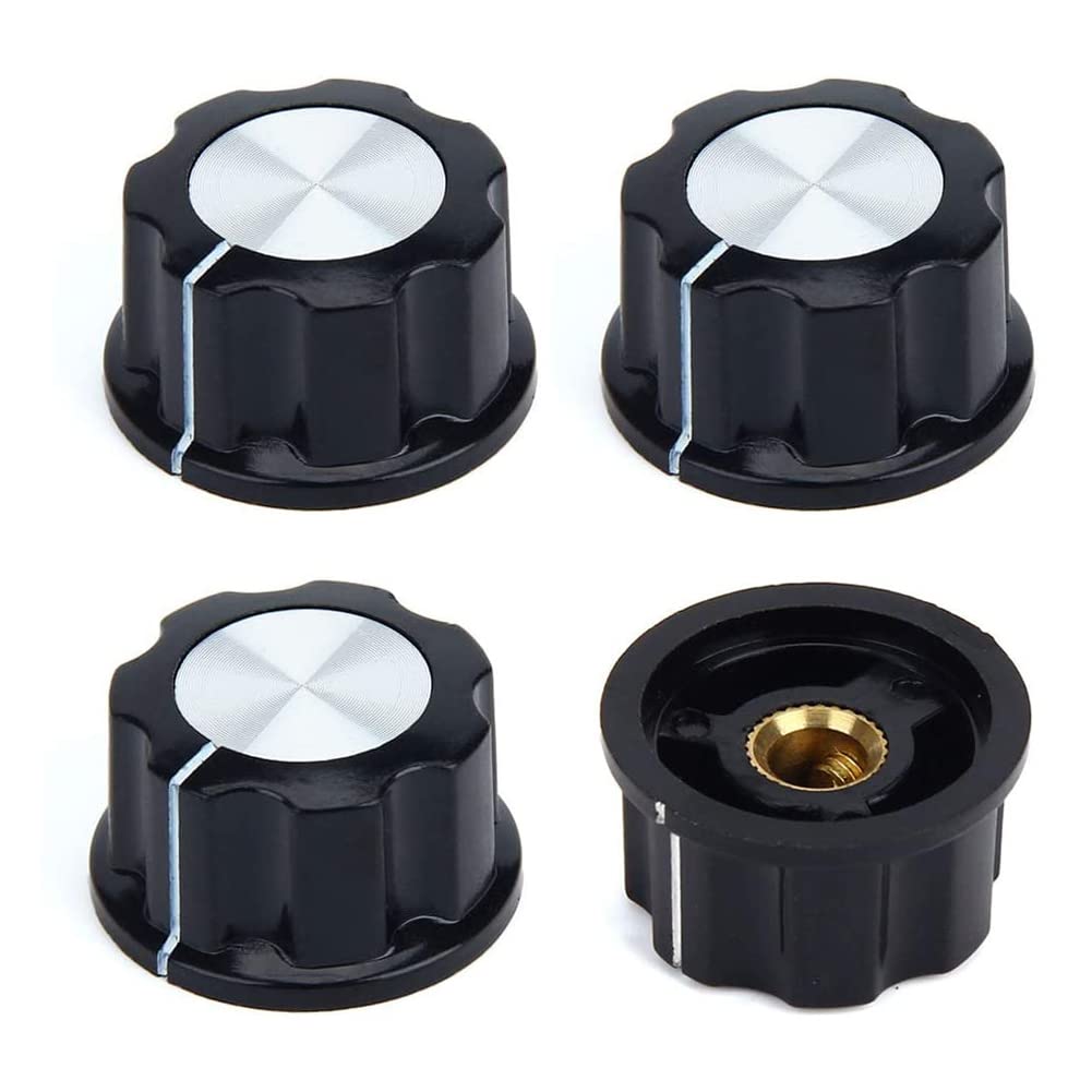 Top Rotary Knobs, 4 pcs Round 27 mm Grooved Grip Shaft Potentiometers Turning Knobs for 6 mm Diameter Shaft Potentiometer