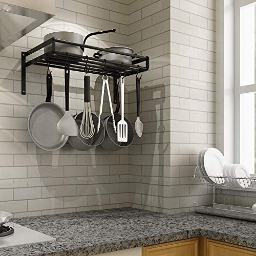 ZESPROKA Kitchen Wall Pot Pan Rack,With 10 Hooks,Black