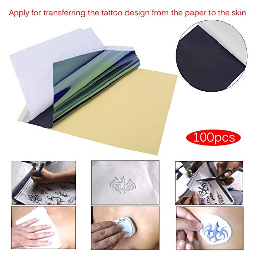 100 Sheets A4 Size Tattoo Carbon Thermal Tracing Copy Stencil Body Transfer Paper Copier Tattoo Accessory - White,Purple,Black/Blue,Yellow