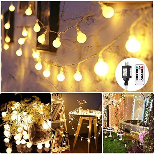 LED String Lights,34Ft 100Leds Globe String Lights,Waterproof Ball Decorative Lights with Remote Controller for Wedding, Patio, Garden, Christmas, Holiday and Party(Warm White)