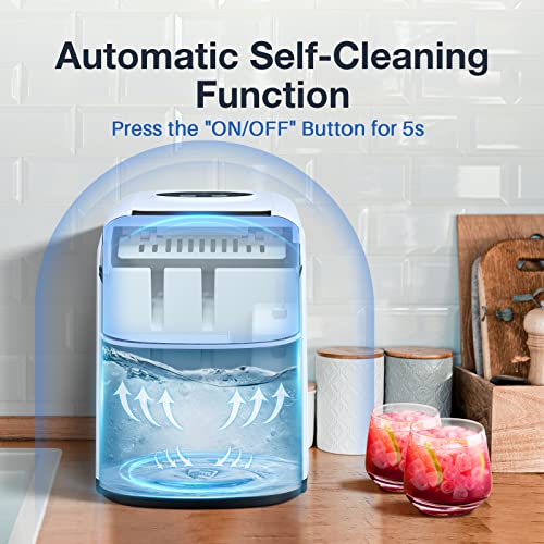Ice Maker Countertop Machine with Self-Cleaning Function，26LBS in 24 Hours, 9 Bullet Cubes Ready in 6 Mins, Compact Ice Cube Maker with Ice Scoop & Basket for Home Kitchen Office Bar (White)
