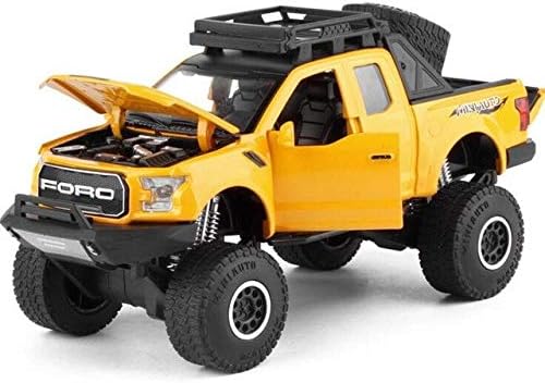 HIGHBORN Pickup Truck Metal Toy Cars Model with Music Flashing Sound (Yellow)