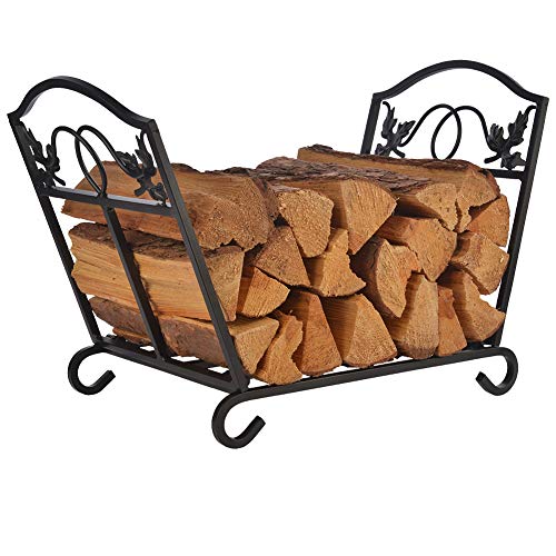 Patio Guarder Firewood Log Holder Wrought Iron Indoor Fireplace Wood Stove Stacking Rack Logs Bin Firewood Storage Carrier for Outdoor Fireplace Pit Decorative Black - Thumbnail 7