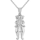 High Polish 14k White Gold 3D Gemini Twins Zodiac Sign Pendant Necklace