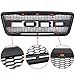 Motorshive Grill for Ford F150 2004 2005 2006 2007 2008 Raptor Style Front Grille 3 Amber LED Lights Matte Black