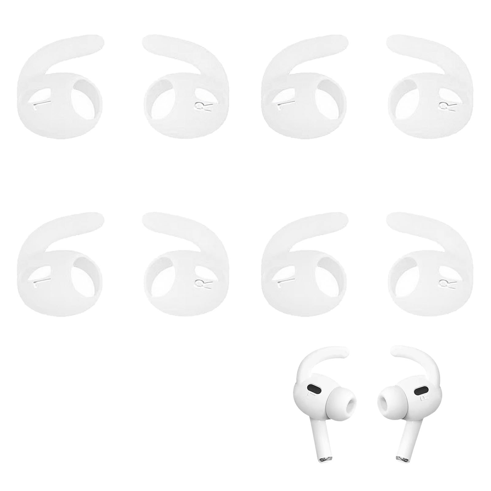 4 Pairs Ear Hooks for AirPods Pro 2, Ear Hooks Covers Anti-Slip Silicone Earhooks with Carrying Pouch, Secure Fit Accessories for Enhanced Comfort Stability, Compatible with Apple AirPods Pro 2nd Gen