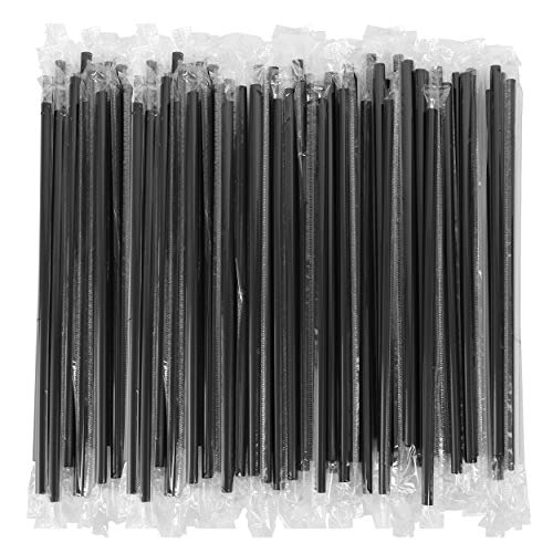 Individually Wrapped Disposable Drinking Straws - 7 3/4 Inches Long - Standard Size (Black - Plastic Wrapped, 500)