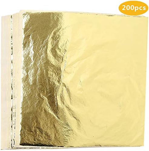 Canflo 200 Sheets Imitation Gold Leaf for Arts, Gold Leaf Foil Sheet, Gilding Crafting, Crafts Decoration, 5.5 by 5.5 Inches