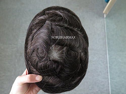 French Lace Hair Replacement System Hair Pieces Indian Remy Hair Toupee Various Colors (1B10(1B with 10% grey))