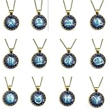 Astrology Horoscope Sign Zodiac Necklace Antique Gold Tone Medallion Pendant Fashion Jewelry