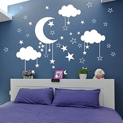 Hllhpc Cartoon Moon Star Cloud Etiqueta De La Pared Habitacion De