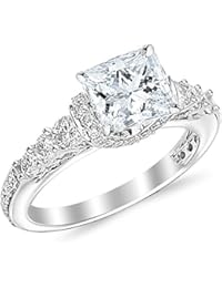1.35 Carat Princess Cut Designer Four Prong Round Diamond Engagement Ring (D-F Color, VS2-SI1 Clarity Center Stone)