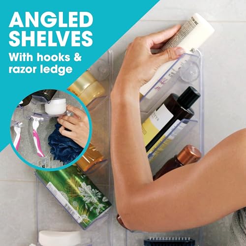 As Seen on Dragons Den, No Suction Cups & No Screws, Easy-Clean, Rust Proof Shower Caddy and Bath Organiser Shelf