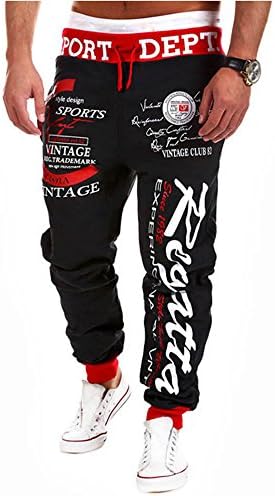 Xuou Men Sports Running Gym Sweatpants Soccer Printing Casual Trouser