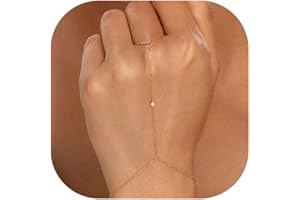 CUEZIY Hand Chain Gold Bracelets for Women Dainty Gold Plated Finger Ring Zircon Adjustable Hand Chain Jewelry for Women Trendy Bracelets for Women Trendy Gold Hand Chain
