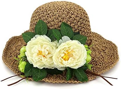 Zhousotop Cute Flower Decoration Handmade Crochet Straw Hat Summer