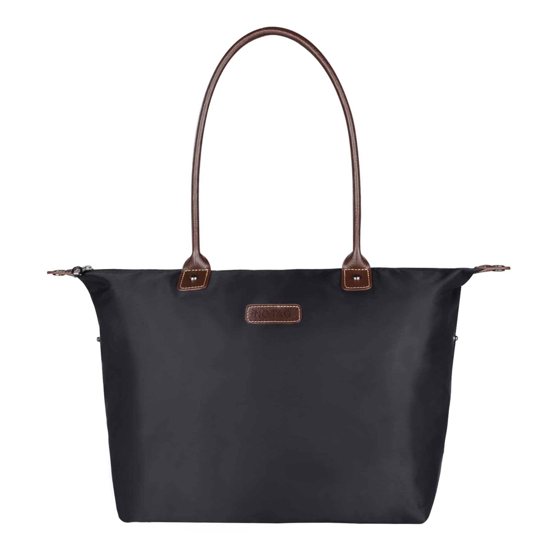 NOTAG Tote Bags for Women, Foldable Tote Bag with Zip Waterproof Nylon Handbags for Women Ladies Top Handle bags for Travel Work Shopping (Black)
