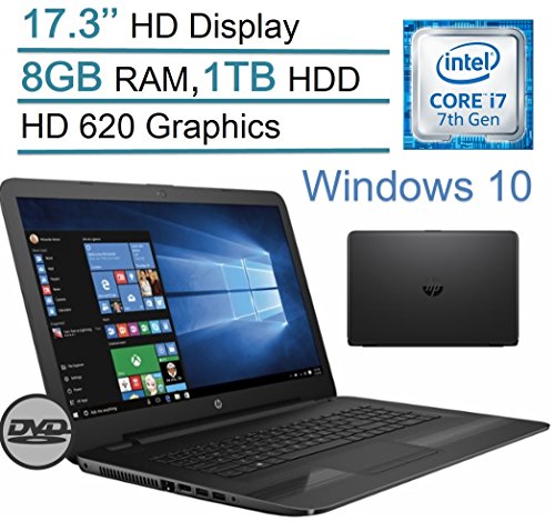 HP 17.3-inch HD (1600x900) WLED-backlit Display Laptop PC, Intel Core i7-7500U 2.7GHz Processor, 8GB RAM, 1TB HDD, Intel HD Graphics 620, DTS Studio Sound, DVD +/- RW, Windows 10