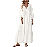 Celmia Autumn Solid Loose Long Maxi Dress Cotton Caftan