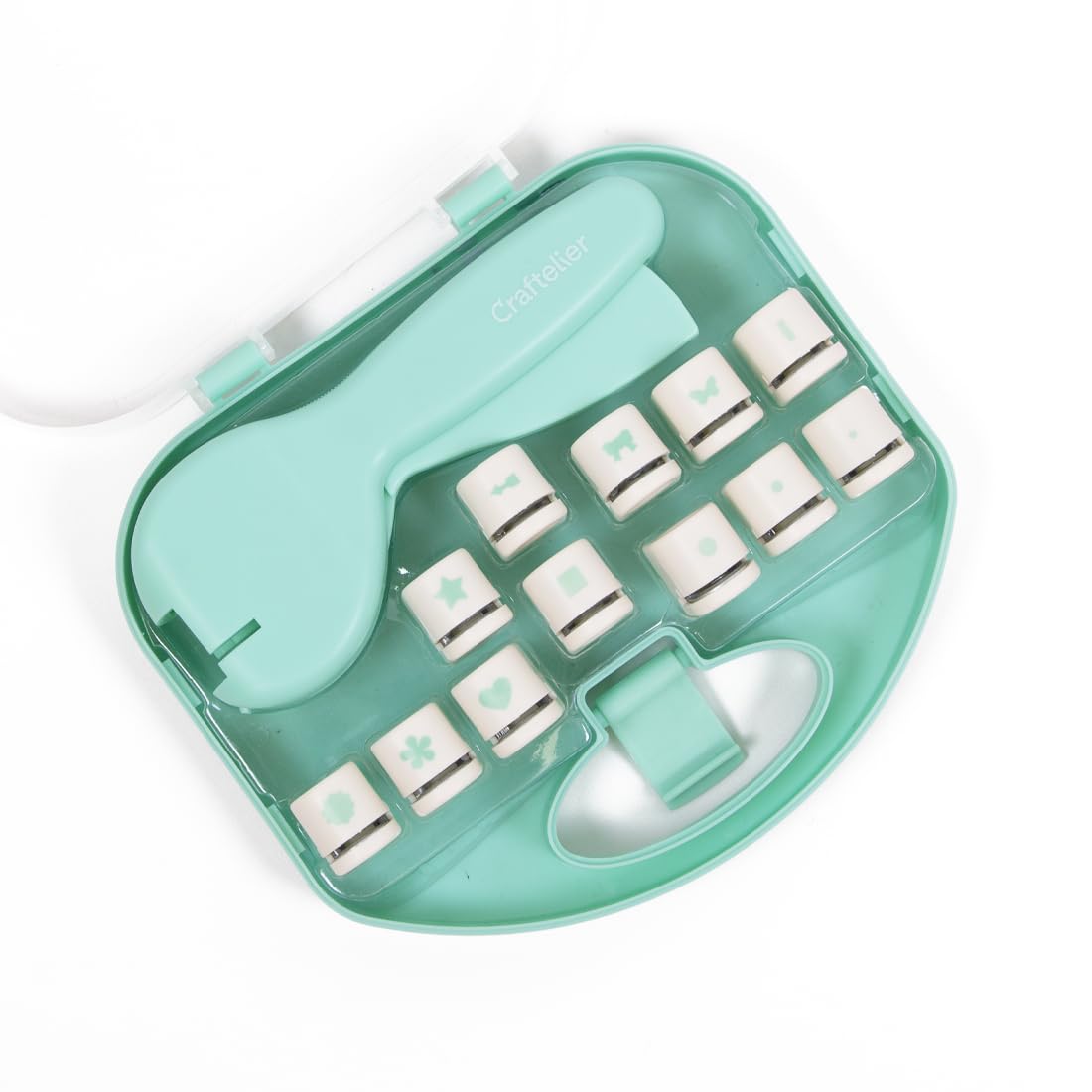 Craftelier - Cassette Punch Shapes with 12 Forms Interchangeable | Ideal for Paper and Lightweight Cardstock | Box Size 19,5 x 18 cm - Punch Size 16,50 x 6,5 cm - Turquoise Colour