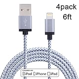 CO-zi 4Pack 6FT Durable Nylon Braided Lightning Cables Syncing and Charging Cord with Aluminum Connector for iPhone 6s plus, 6s, 6 plus, 6, 5s, 5c, 5, iPad Air, iPad Mini, iPod (White)