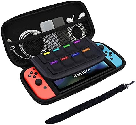 Nintendo Switch Case - ROSIMO Nintendo Switch Carrying Case Hard Travel Carrying Case with 8 Game Cartridge Holders, Double Zippers Portable &amp; Travel Friendly - Black
