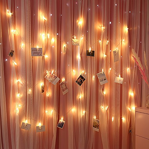 ZOUTOG Photo Clip String Lights, 50 Photo Clips 16ft/5m Battery Operated LED Clip Lights, Warm White Starry Light for Hanging Photos, Cards and Artworks