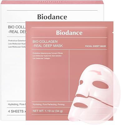 Bio-Collagen Real Deep, Masque Visage Hydrogel au Collagène, Masque de Nuit Hydratant, Soin des Pores et de l’Élasticité, K-Beauty Coréenne, 4 Masques