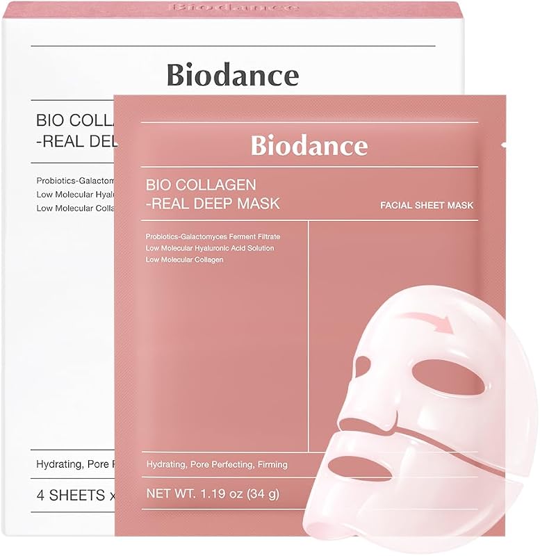 Bio-Collagen Real Deep, Masque Visage Hydrogel au Collagène, Masque de Nuit Hydratant, Soin des Pores et de l’Élasticité, K-Beauty Coréenne, 4 Masques