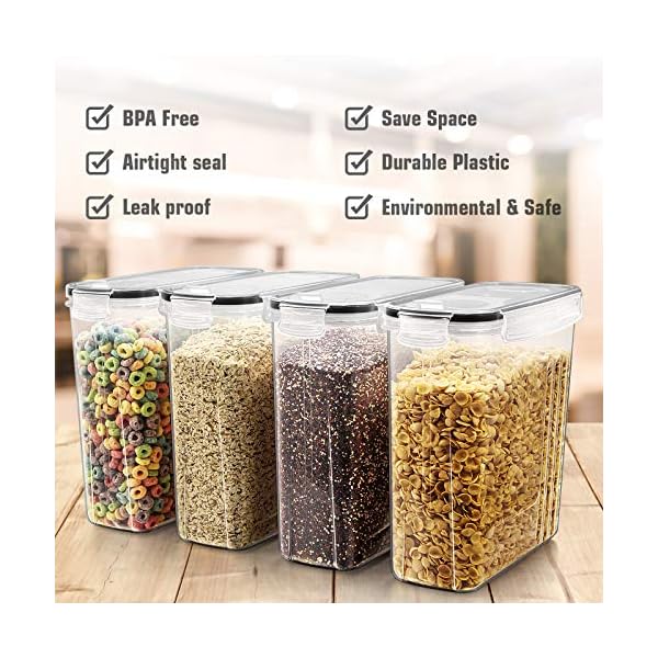 Large-Cereal-Dry-Food-Storage-Containers-Wildone-5-Pieces-Airtight-Cereal-Storage-Containers-for-Sugar-Flour-Snack-Baking-Supplies-Leak-proof-with-Black-Locking-Lids-4L-1353oz Large Cereal & Dry Food Storage Containers - Wildone 5 Pieces Airtight Cereal Storage Containers for Sugar, Flour, Snack…