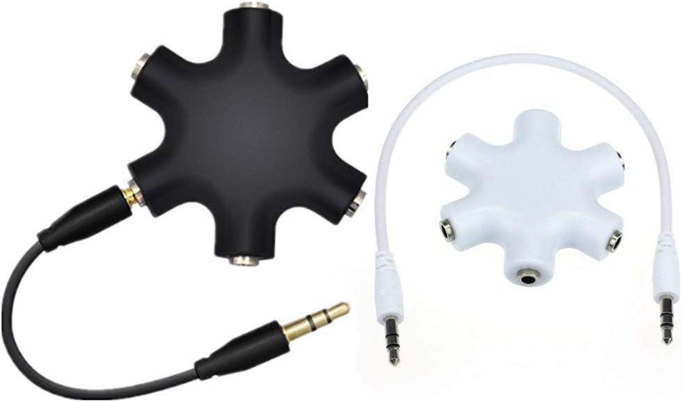 Xmanx2 pack 3.5mm 1 to 5 Multi Headphone Splitter Stereo Music Headphone Extension Adapter Music Sharing Device Music Hub for Samsung iPhone iPod iPad MP3/MP4 Players (Gold Plated Black&White)