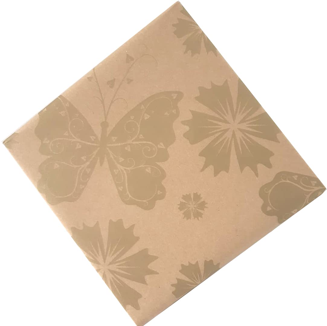 Kraft Wrapping Paper Roll 100% Recycled and Recyclable Gift Wrap (Butterfly Gold 4m)