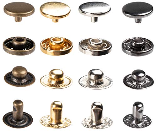 Snap Fastener Kit - 160-Piece Snap Buttons, with 4-Piece Tools, Clothing Snaps, Metal Snaps, Press Studs, for Leather, Craft, Repairing, Jeans, Coat, Bags, 4 Colors, 9 mm - 12 mm Diameter