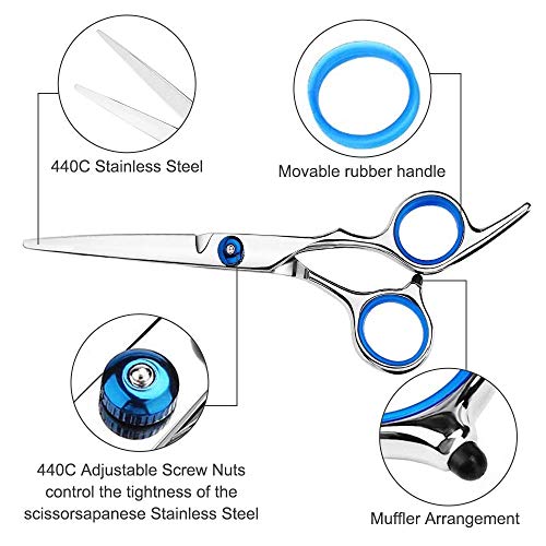 Vccddom Professional Hair Cutting Scissors Shears and Barber Thinning Salon Razor Edge Tools Set Mustache Scissors with Fine Adjustment Screw Japanese Stainless Steel Kit (Silver)