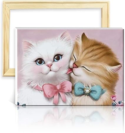 Ufengke Kit Broderie Diamants Couple De Chats Mosaique Peinture Diamant Resine Rond 5d Point De Croix Avec Cadre En Bois Dessin 25x35cm Amazon Fr Cuisine Maison