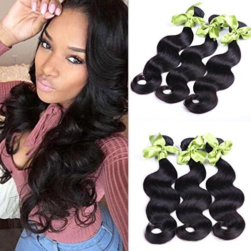 IUEENLY Brazilian Virgin Hair Body Wave 3 Bundles 7A Unprocessed Virgin Brazilian Remy Human Hair Weave Extensions Natural Color (24 24 24inch)
