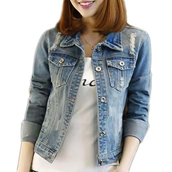 Omoone Women's Oversized Mid Long Denim Jacket Jean Biker Coat At