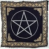 AzureGreen Gold Bordered Pentagram Altar Cloth, 36-inch x 36-inch