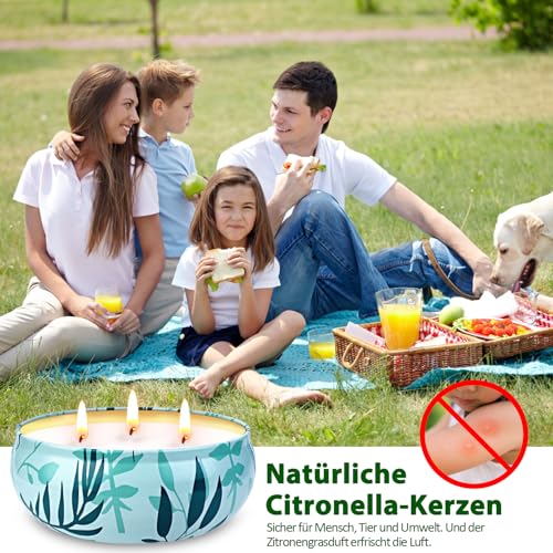 Citronella Candle Outdoor Large, 3 x 400 ml Outdoor Candles 3 Wick Natural Soy Wax Citronella Candle Garden Citronella Fragrance Candle Indoor Best Gift for Camping Picnic Patio - 90 Hours Burning