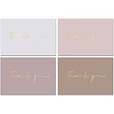 Obbyidk 40 Gold Foiled Thank You Cards with Envelopes, Thank You Card Assortments, Suitable for Baby Shower, Bridal Shower, Weddings, Engagement, Graduation, Business, Birthday Party