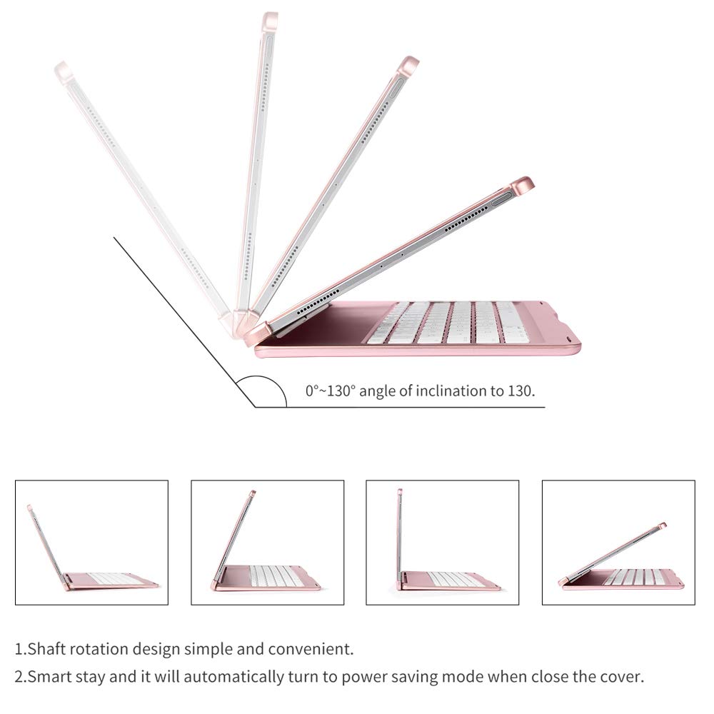 Keyboard Case for iPad Pro 11,130 Degree Rotation, 7 Color Backlit Keyboard,Thin and Light Case,BT Connect, iPad Pro 11 Keyboard Case, (Rose Gold, 11)