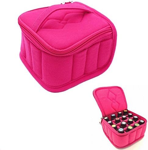 FUZEBAG 16 Bottles Essential Oil Carrying Case Shockproof Essential Oils Organizer Travel Bag Suitable for 5 ml/10 ml/15 ml Bottles with Portable Handle and Double Zipper (Rose)