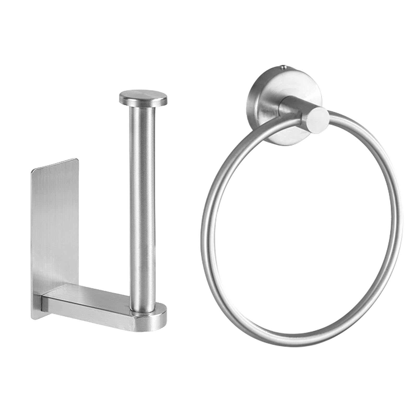 2pcs Toilet Roll Holder, Toilet Paper Holder Towel Ring Set, Modern Wall Mounted Stainless Steel For Bathroom Kitchen Bath Towels, Dish Towels, Hand Towels(COLOUR:Silver)