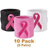 Suddora Pink Ribbon Wristbands - Breast Cancer Awareness Sweatband 10 Single Pack