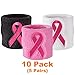 Suddora Pink Ribbon Wristbands - Breast Cancer Awareness Sweatband 10 Single Pack