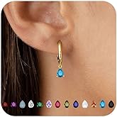 TDBSOQI 14K Gold Plated Birthstone Hoop Earrings for Women Hypoallergenic Dainty Small Diamond Emerald Green Blue Cubic Zirconia Drop Huggie Earrings for Mom Women Jewelry Birthday Gifts