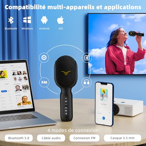 Microfono Karaoke Bluetooth SingFree, 5 en 1 Micrófono Inalámbrico con Bocina y Luz para Cantar Fiesta, Mic Multiproposito para Niño Adulto Regalo, Compatible con Teléfono, PC, Tableta, FM del Coche