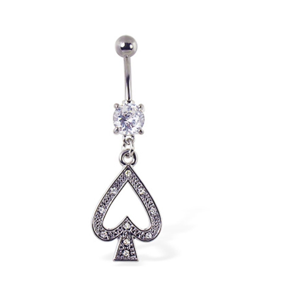 Navel Ring With Dangling Jeweled Spade Jewelry